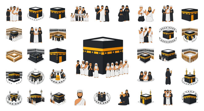 Collection of Islamic Kaaba and Pilgrimage Illustrations. Vector Illustrations. EPS Editable