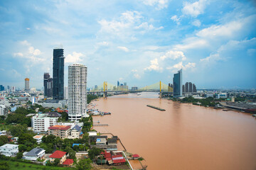 チャオプラヤー川とプミポン1世橋　Chaophraya River with Bhumibol Bridge　สะพานภูมิพล