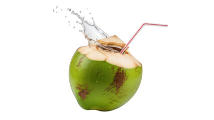 Refreshing Green Coconut Beverage with Splash and Straw