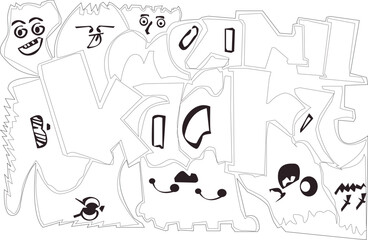 A chaotic collection of hand drawn doodle monster characters.