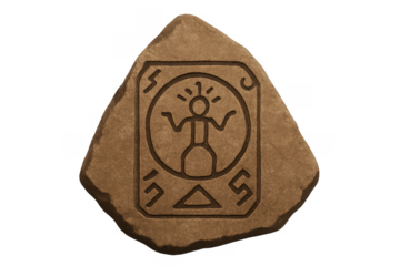 Ancient petroglyph carving with shamanic human figure symbol