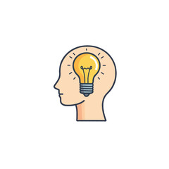 Conceptual illustration showcasing thought process using a light bulb inside a human head for