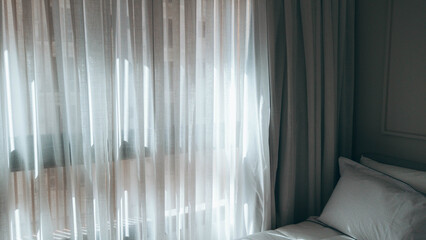 Serene Cozy Bedroom with Fabric Curtains and Warm Natural Light