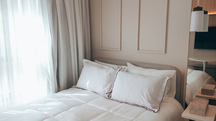 Serene Cozy Bedroom with Fabric Curtains and Warm Natural Light