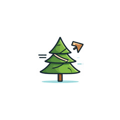 Fototapeta premium Stylized Evergreen Tree Icon with Wind Lines and Paper Airplane Symbol Illustrating Seasonal