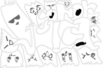 A collection of cartoon ghosts with various expressions and styles