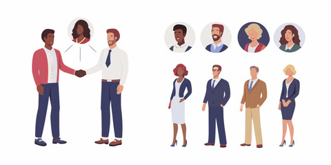 Diverse business team handshake portraits and full body group