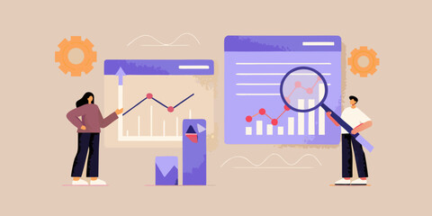 Business analysis and data visualization with charts and graphs illustration