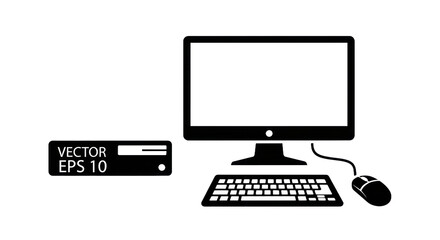 Fototapeta premium Outline vector illustration of a computer monitor keyboard and mouse design