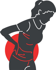 Woman clutching her back, experiencing acute lower back pain and hunched posture