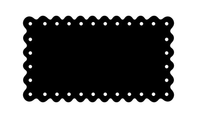 Rectangle shape with scalloped dotted borders. Rectangular geometric form with curvy edges. Blank textbox, tag or label template isolated on white background. Vector graphic illustration.
