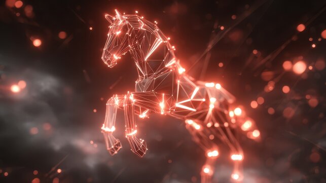 Majestic quantum creature Quanto, a powerful digital guardian with a floating geometric form and red-gold energy aura in a dark cosmic backdrop
