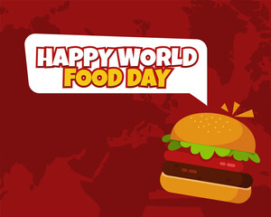 
World Food Day Illustration of a hamburger, Red and yellow as highlights.