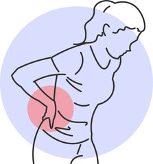 Woman clutching her back, experiencing acute lower back pain and a hunched posture