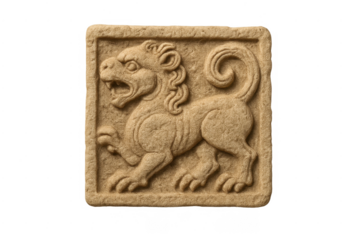 Ancient lion stone carving bas-relief mythology symbol