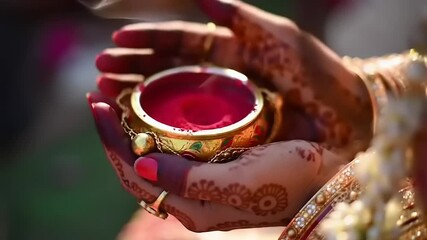 Indian Brides Hands Holding Ritual Powder.