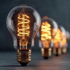 Vintage Light Bulb with Filament Glow on Dark Slate Background