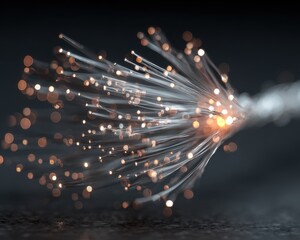 Shimmering Fiber Optic Lights with Glowing Particles on Dark Surface