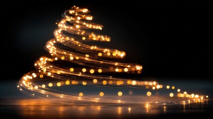 Whimsical Light Spiral Shaped Like a Christmas Tree on Dark Background