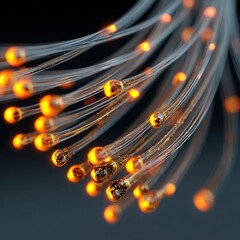 Fiery Light Trails with Bright Glowing Orbs on Dark Background