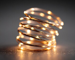Beautiful Swirl of Copper Wire with Warm LED Lights Illuminated