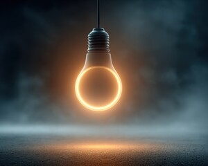 Glowing Light Bulb Pendant with Misty Background and Warm Glow
