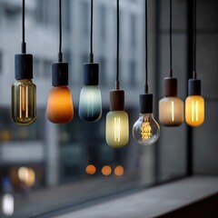 Modern Pendant Lamps Hanging by a Window in Urban Setting