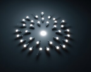 Bright Light Bulbs Arranged in Circular Pattern on Dark Background