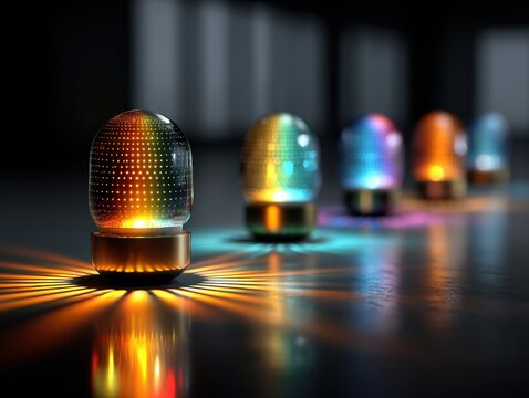 Colorful Light Effects from Transparent Decorative Globes at Night - Powered by Adobe