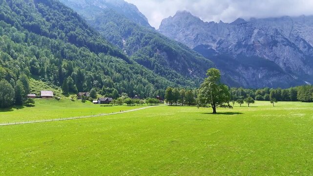Drone Slovenia 4k. Logar Valley, one of the most beautiful alpine valleys in Europe, located in the Alps of northern Slovenia.&nbsp;popular summer travel tourism destination for hiking in Europe.