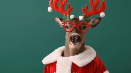 Funny Christmas Deer in Santa Outfit - Powered by Adobe