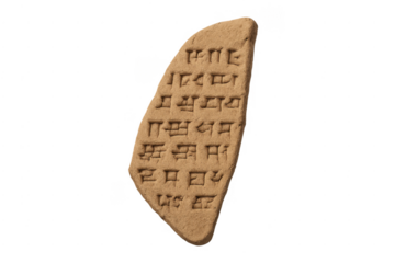 Ancient linear b clay tablet artifact on transparent background