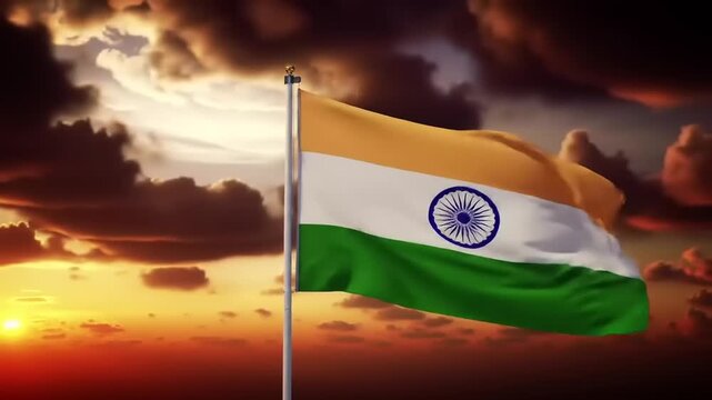 Indian flag sunset sky.
