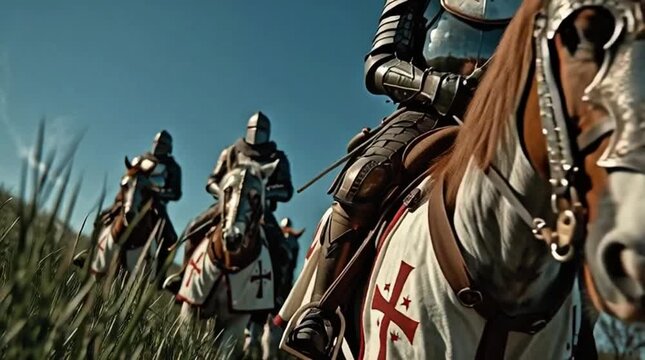 Knights Templar Cavalry Advancing Across a Grassy Field
