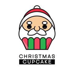 Cute Santa Christmas Cupcake with Santa Face. Vector Illustration.