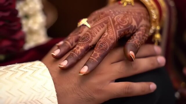 Indian wedding hands holding each other.
