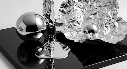 Shiny metal objects on black surface