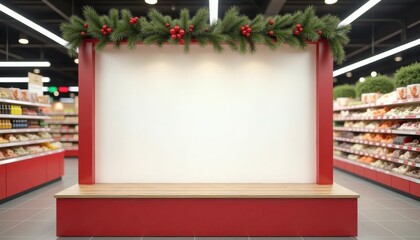 Holiday-inspired display with empty space for promotions in store  