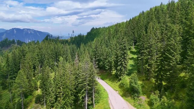 Drone Austria 4k. Nassfeld Pass on border of Austria and Italy. between the Austrian Gail Valley and the Italian Canal Valley.  popular summer travel tourism destination for hiking and road trip in Eu