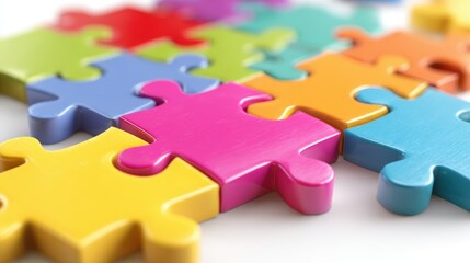 Fototapeta premium Close-up of colorful 3d puzzle pieces isolated on white background