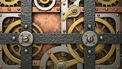 Fototapeta premium Intricate Steampunk Mechanism with Gears and Metalwork Details.