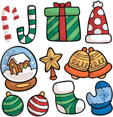 Christmas Icon Set – Fireplace, Wreath, Tree, Stockings and Holiday Decorations