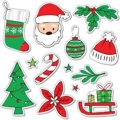 Christmas Icon Set – Fireplace, Wreath, Tree, Stockings and Holiday Decorations