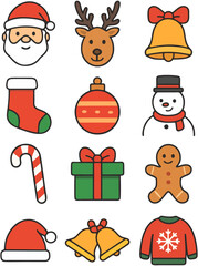 Christmas Icon Set – Fireplace, Wreath, Tree, Stockings and Holiday Decorations