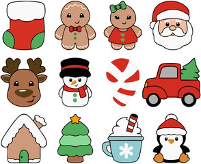 Christmas Icon Set – Fireplace, Wreath, Tree, Stockings and Holiday Decorations