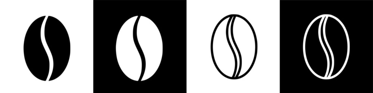 Stylized Coffee Bean Icons A Trio of Black and White Illustrations for Your Beverage Needs