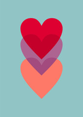 Pop Art Heart Arrangement: A Vibrant and Stylish Graphic Design for Valentine's Day, Featuring a 3x3 Grid of Contrasting Heart Shapes in Red, Pink, and Dark Hues