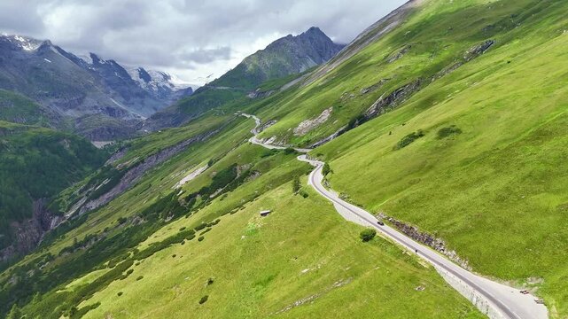 Drone Austria 4k. Grossglockner High Alpine Road, a famous scenic drive in Austria. drive to Grossglockner mountain. popular summer travel tourism destination for hiking and road trip in Europe.