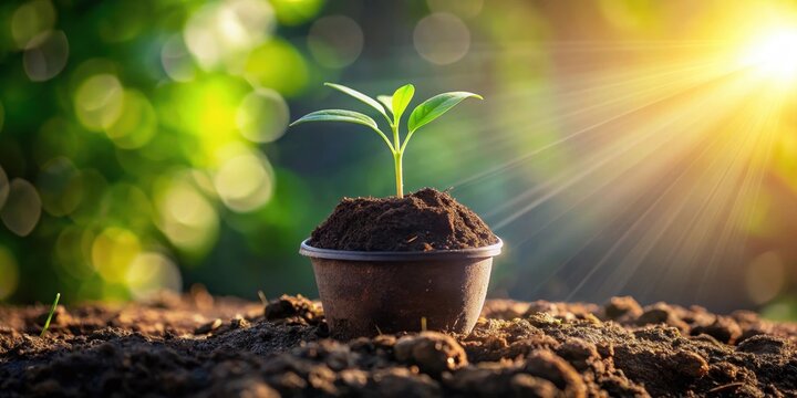 A plant seedling growing in a pot with roots and leaves
