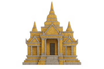 Golden ancient asian temple architecture on transparent background